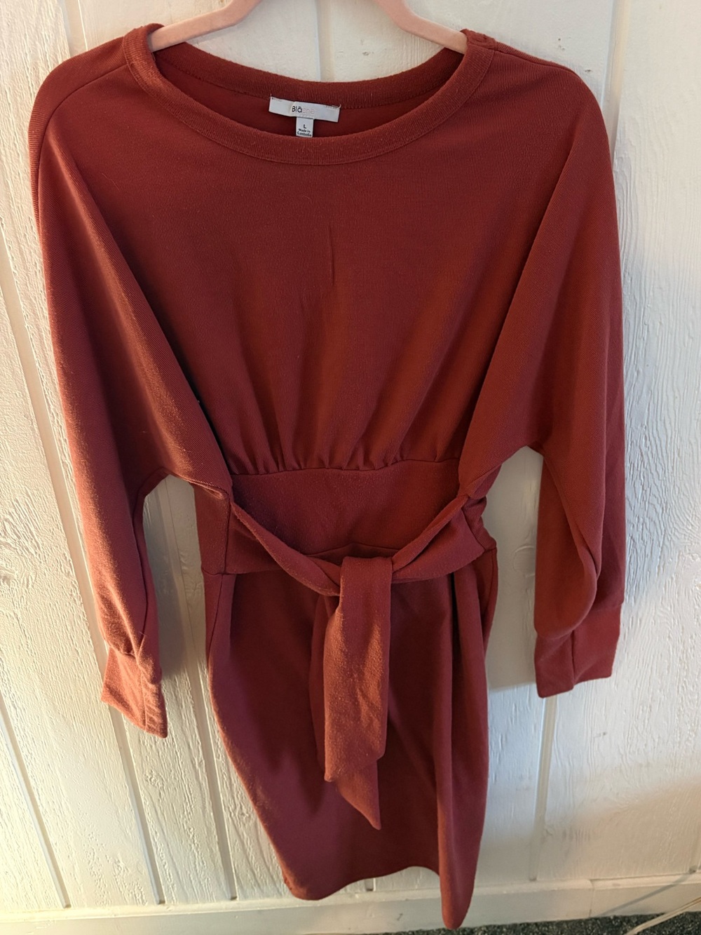 Long Sleeve Tie-Waist Dress in Rust
